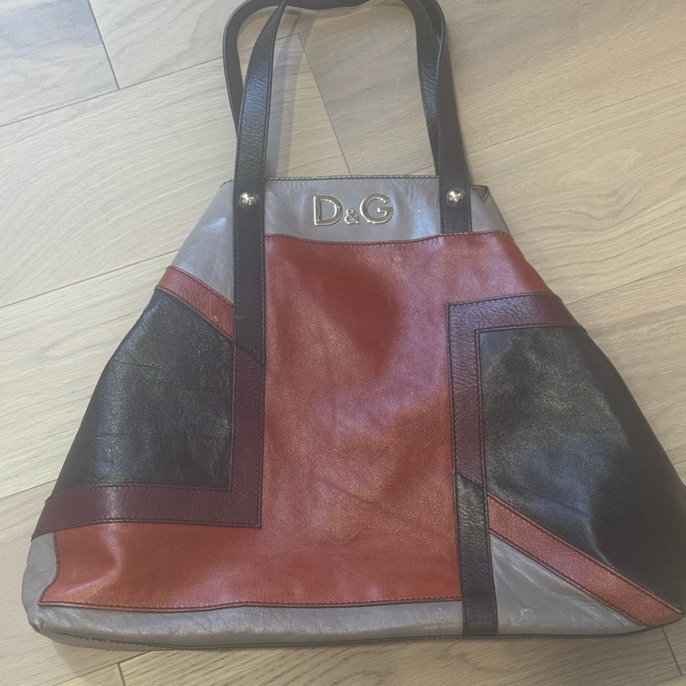 D&G Colorblock Leather Tote in Red, Black & Gray